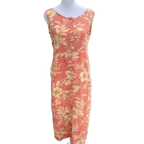 JESSICA Howard Petite Medium 100% Linen Sleeveless Maxi Dress w Button Coral - Picture 3 of 9